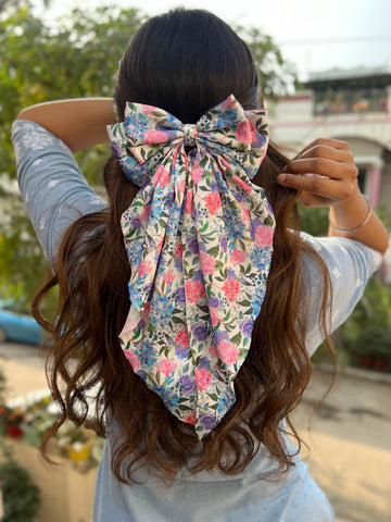 blue floral Ruffle bow