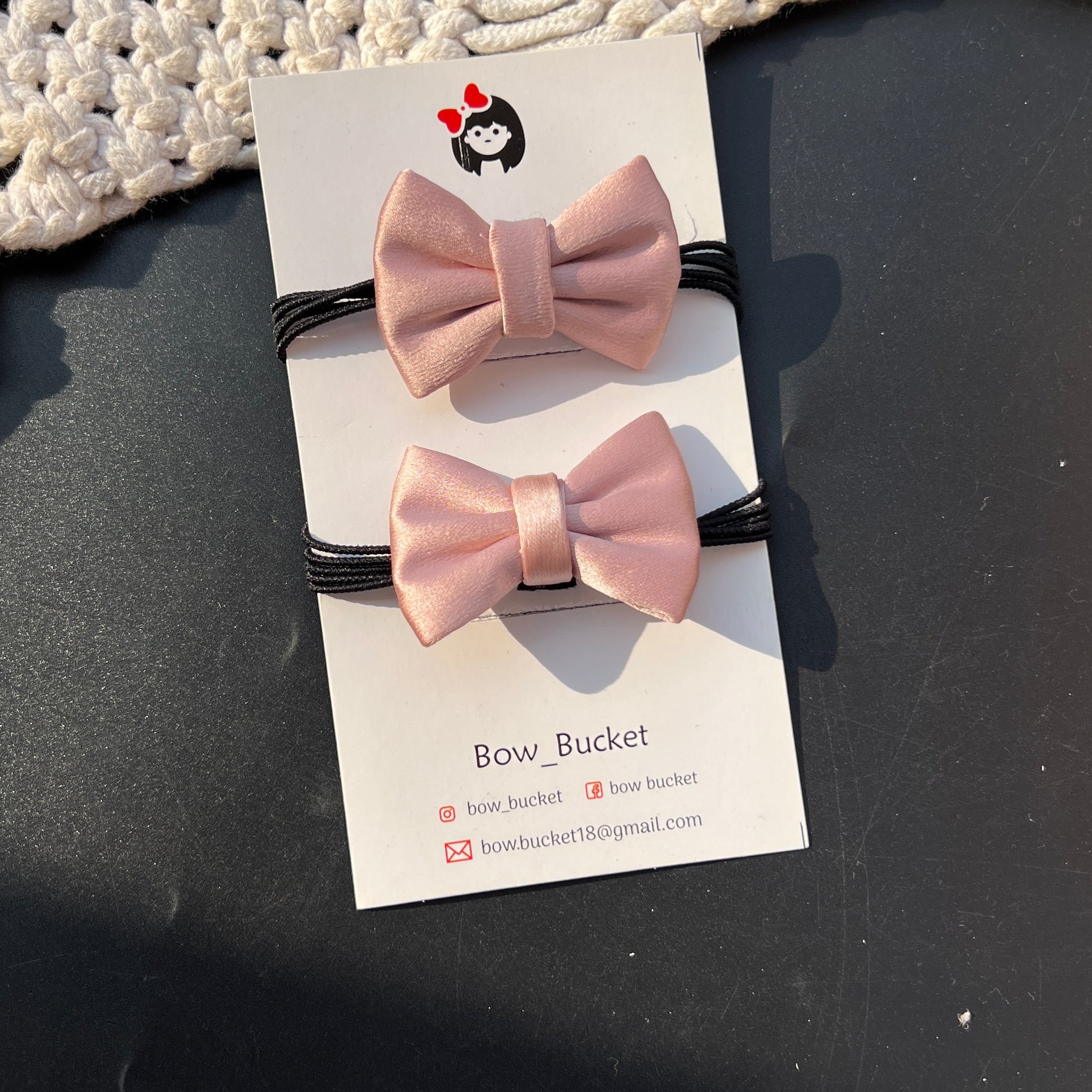 rose Pink Bow rubberband pair