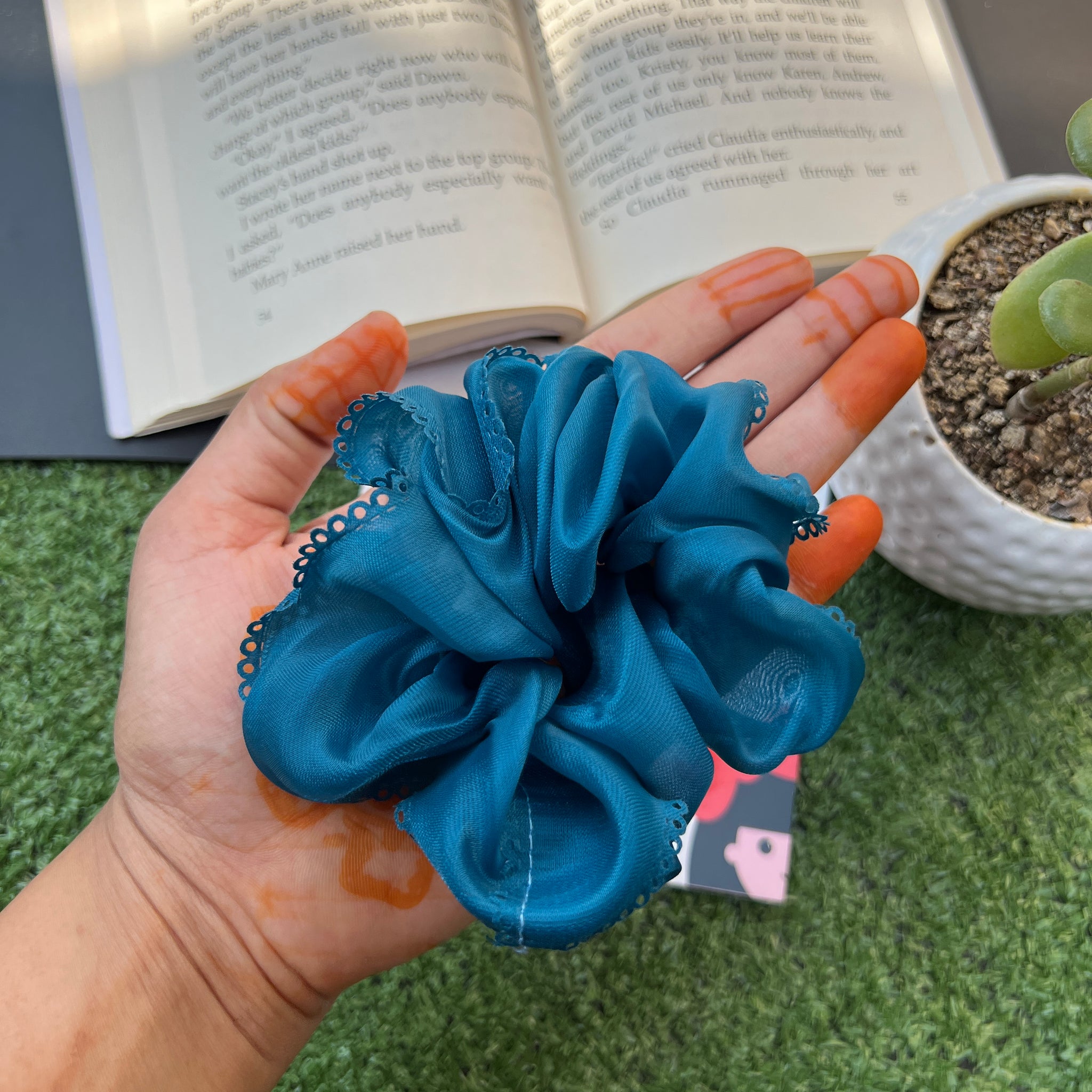 Blue  tissue scrunchie