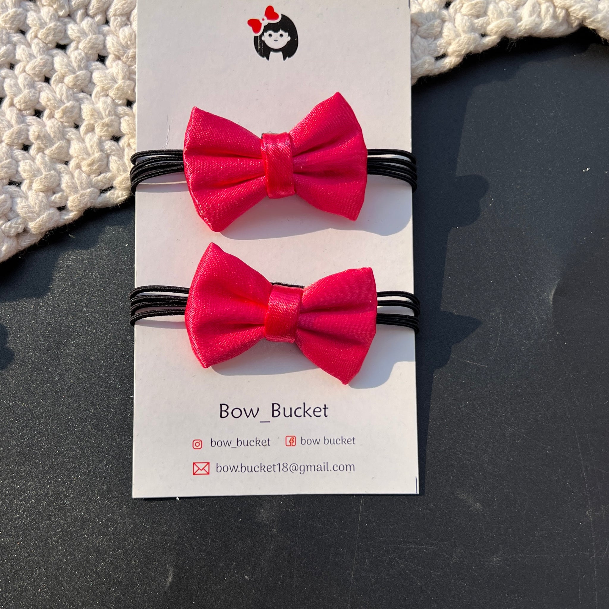 satin Pink Bow rubberband pair