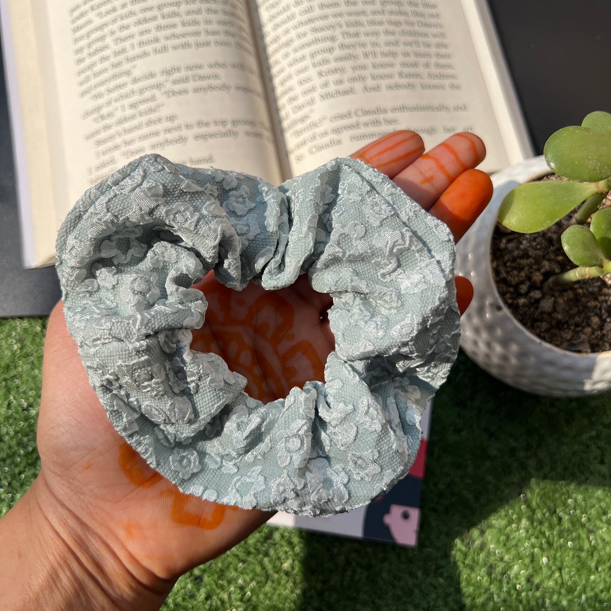 Green  floral scrunchie