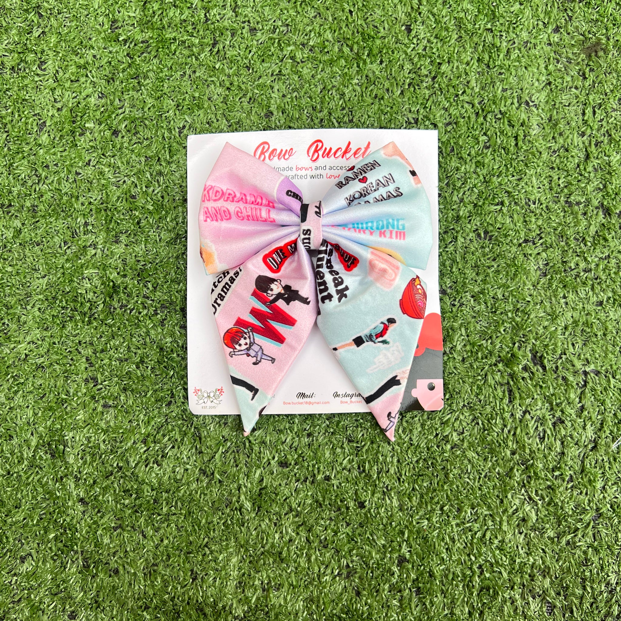 Korean pigtail bow clip - size - 4"
