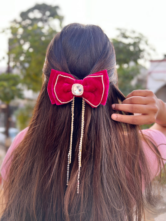 Pink  Serene Velvet Adorn Bow Clip