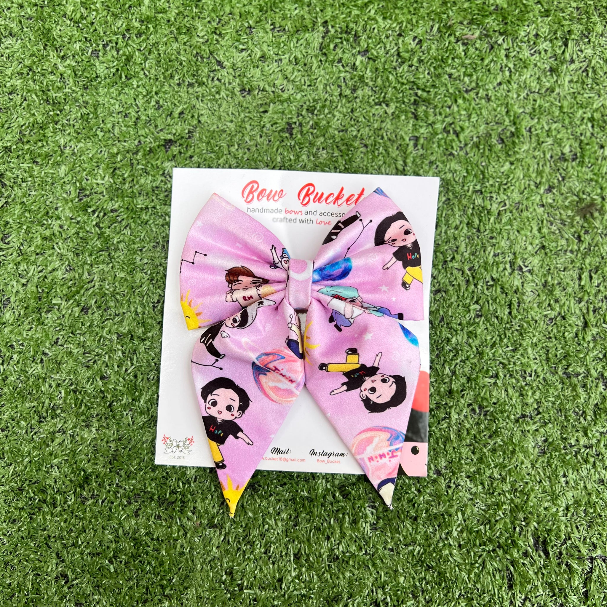 Cute BTS army pigtail bow clip - size - 4"