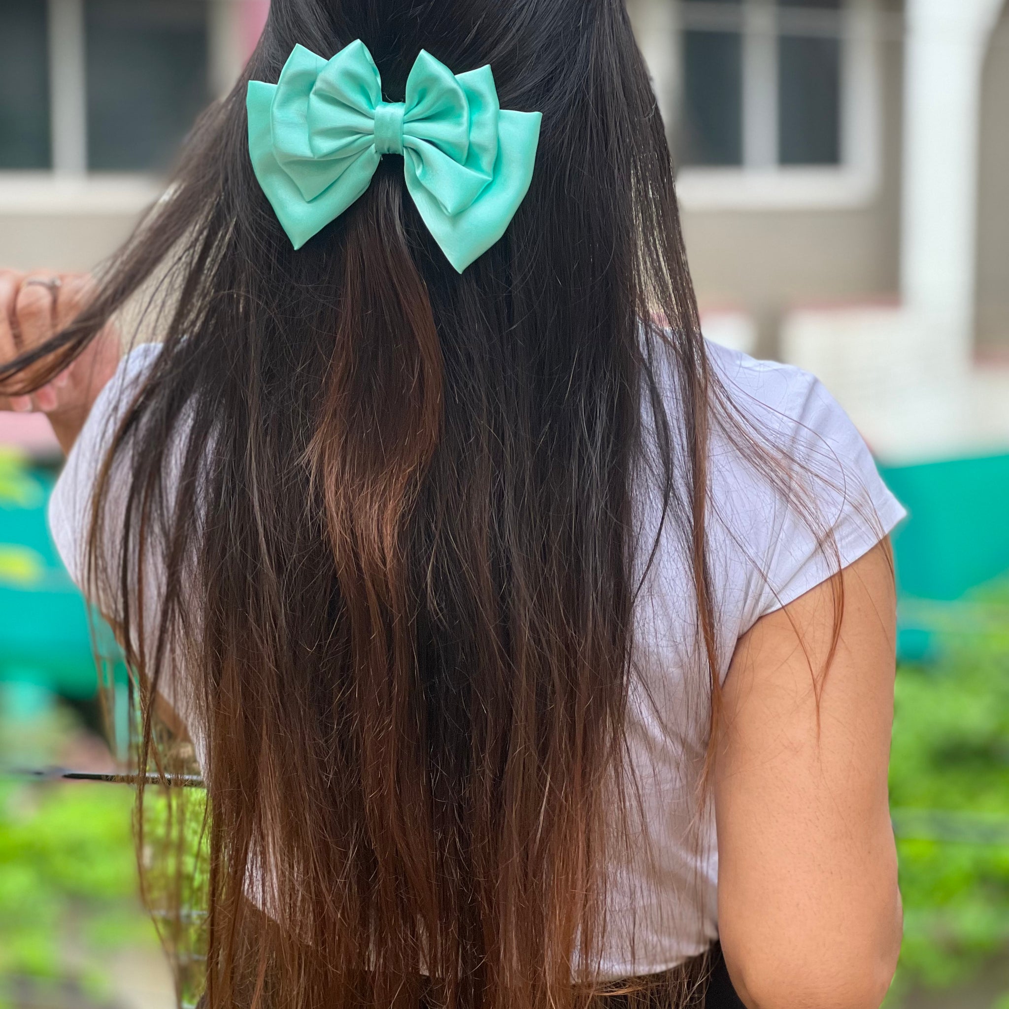 Mint triple layer bow clip