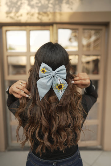 Sunflower embroidery bow