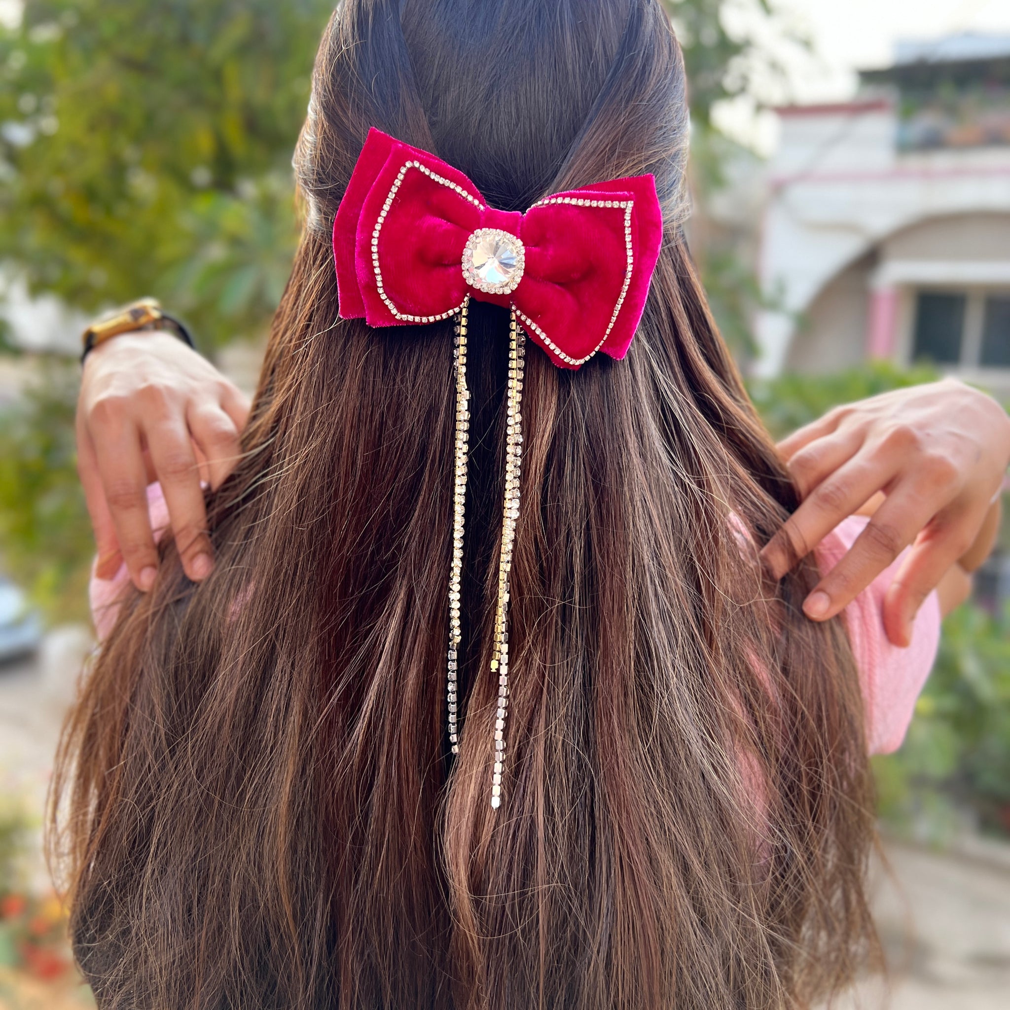 Pink  Serene Velvet Adorn Bow Clip