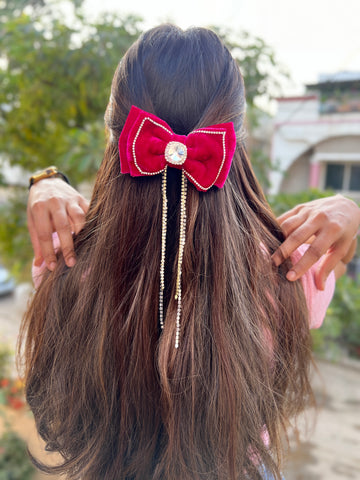 Pink  Serene Velvet Adorn Bow Clip