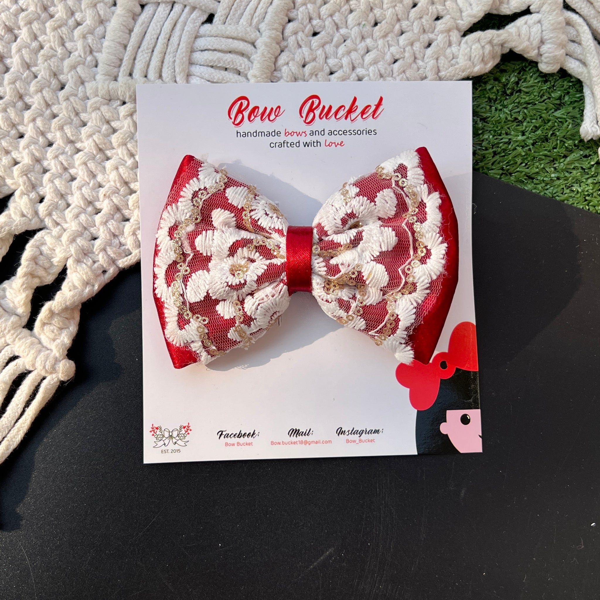 Maroon lace bow clip