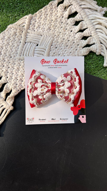 Maroon lace bow clip