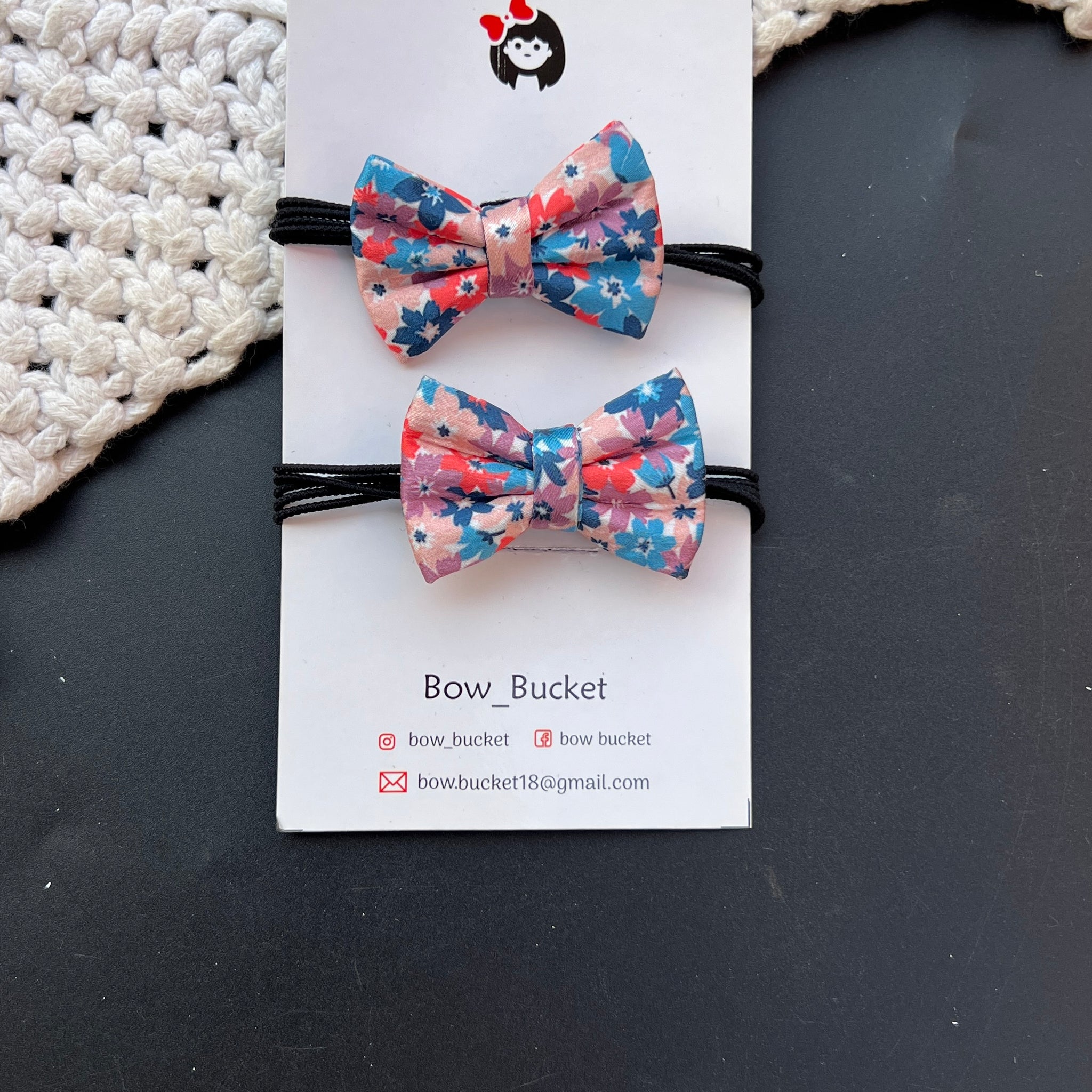 pink floral Micro bow rubberband pair