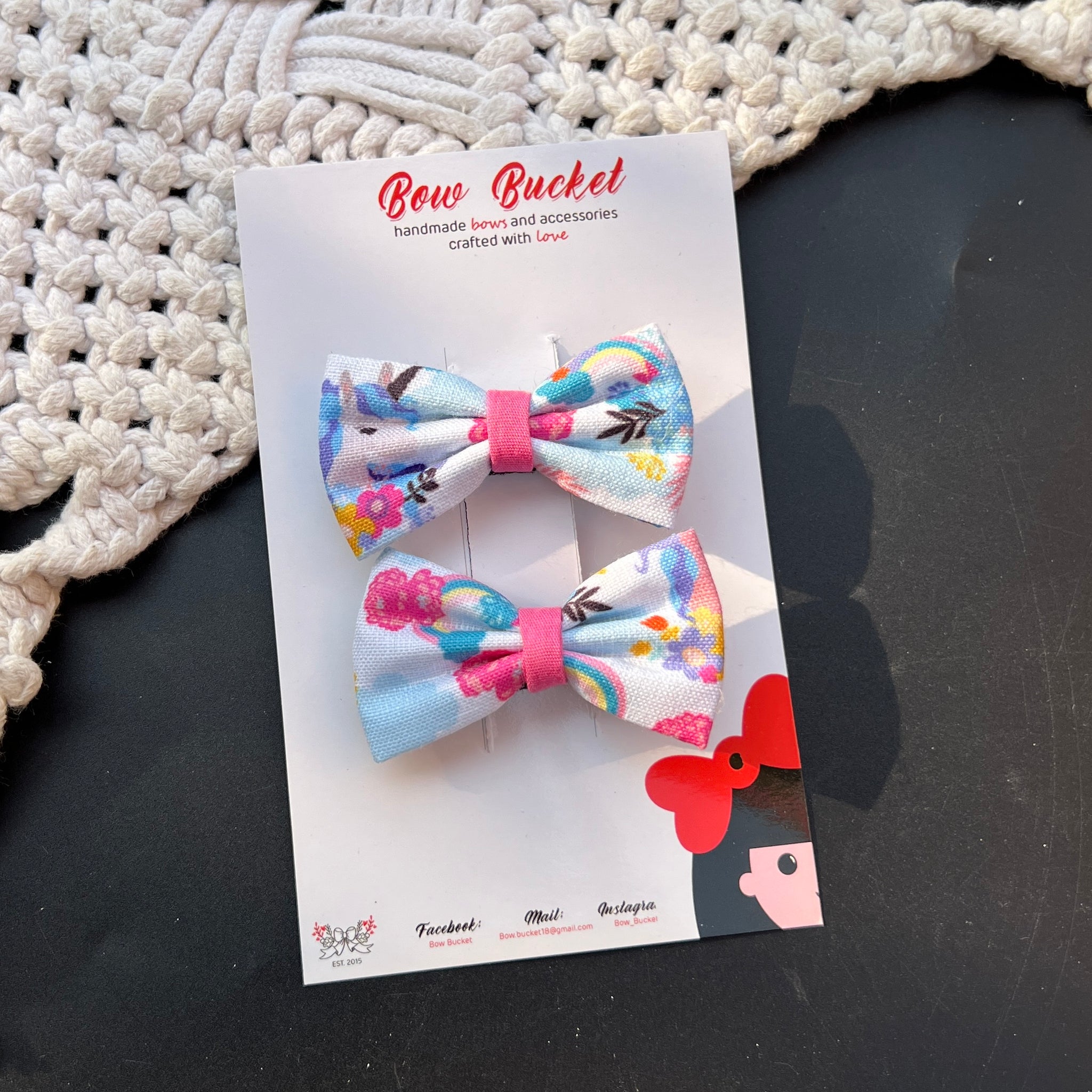 Unicorn glow mini bow clip