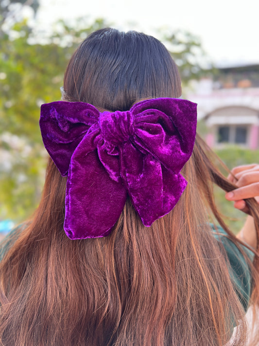 Purple Luxe Noir Bow clip