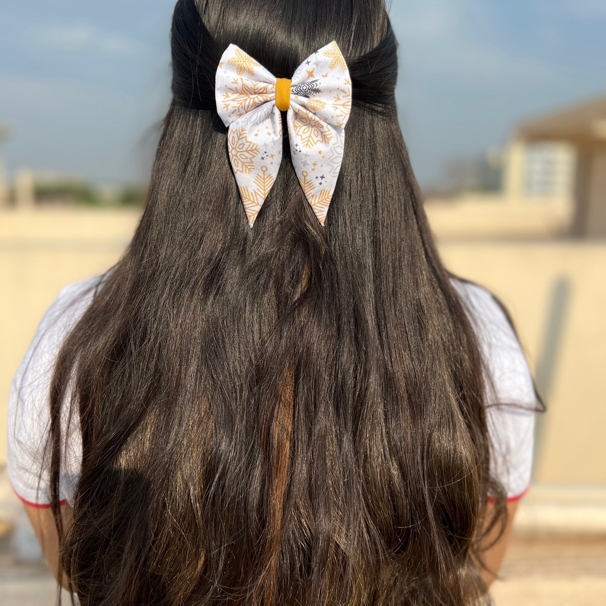 Golden garland pigtail bow clip  - size - 3"