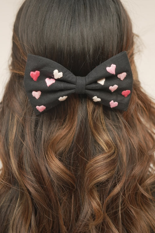 Black heart embroidery bow