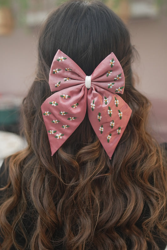 Rose gold Floral embroidery bow