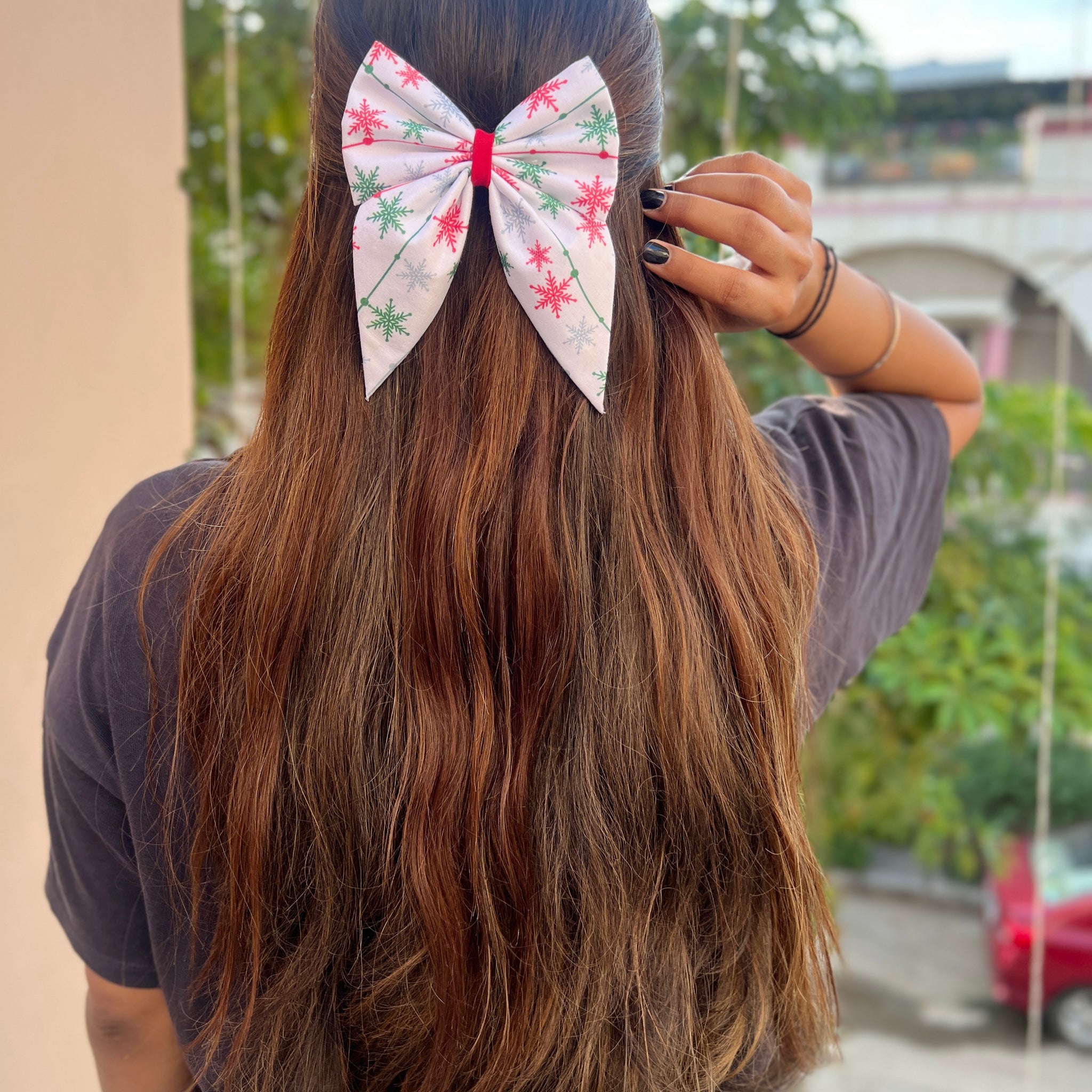 Winter wounderland wrap pigtail bow clip - size - 4"