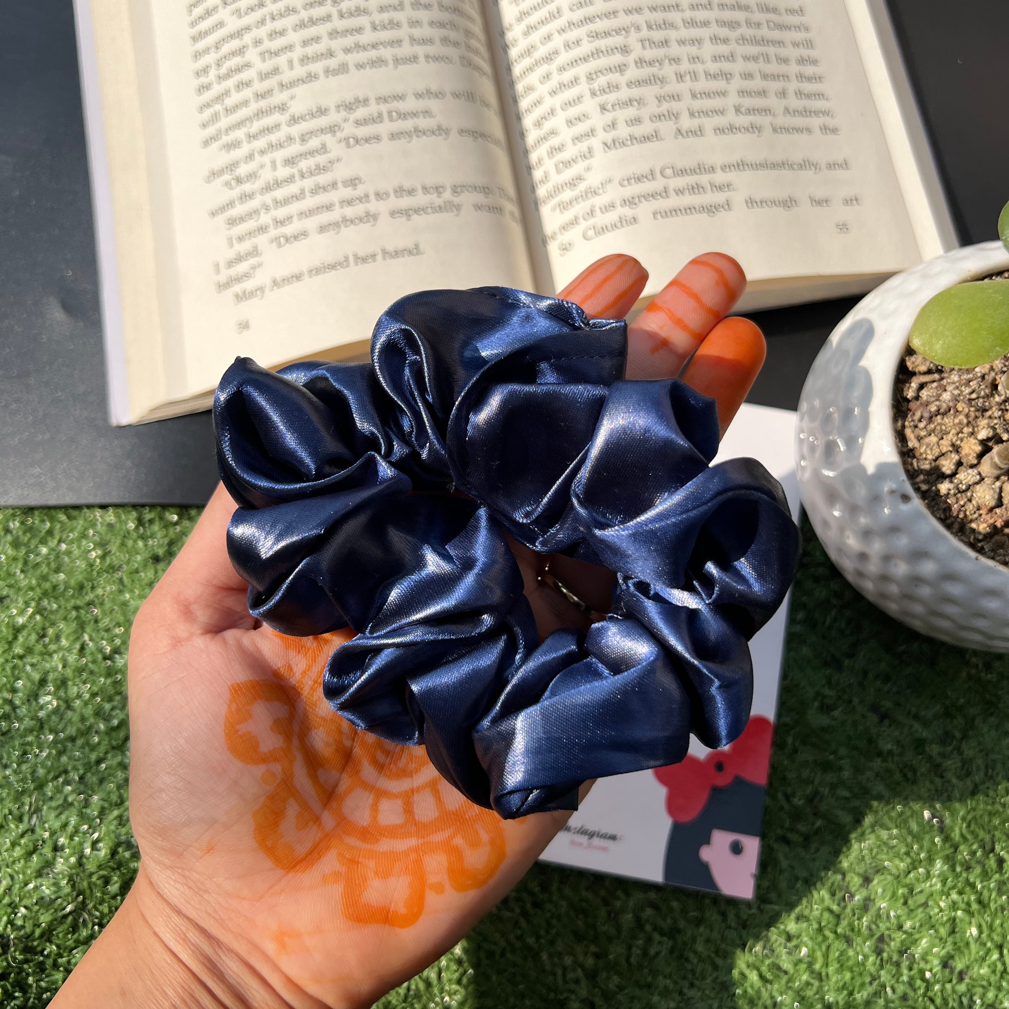 Navy Blue Satin scrunchies