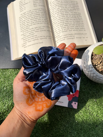 Navy Blue Satin scrunchies