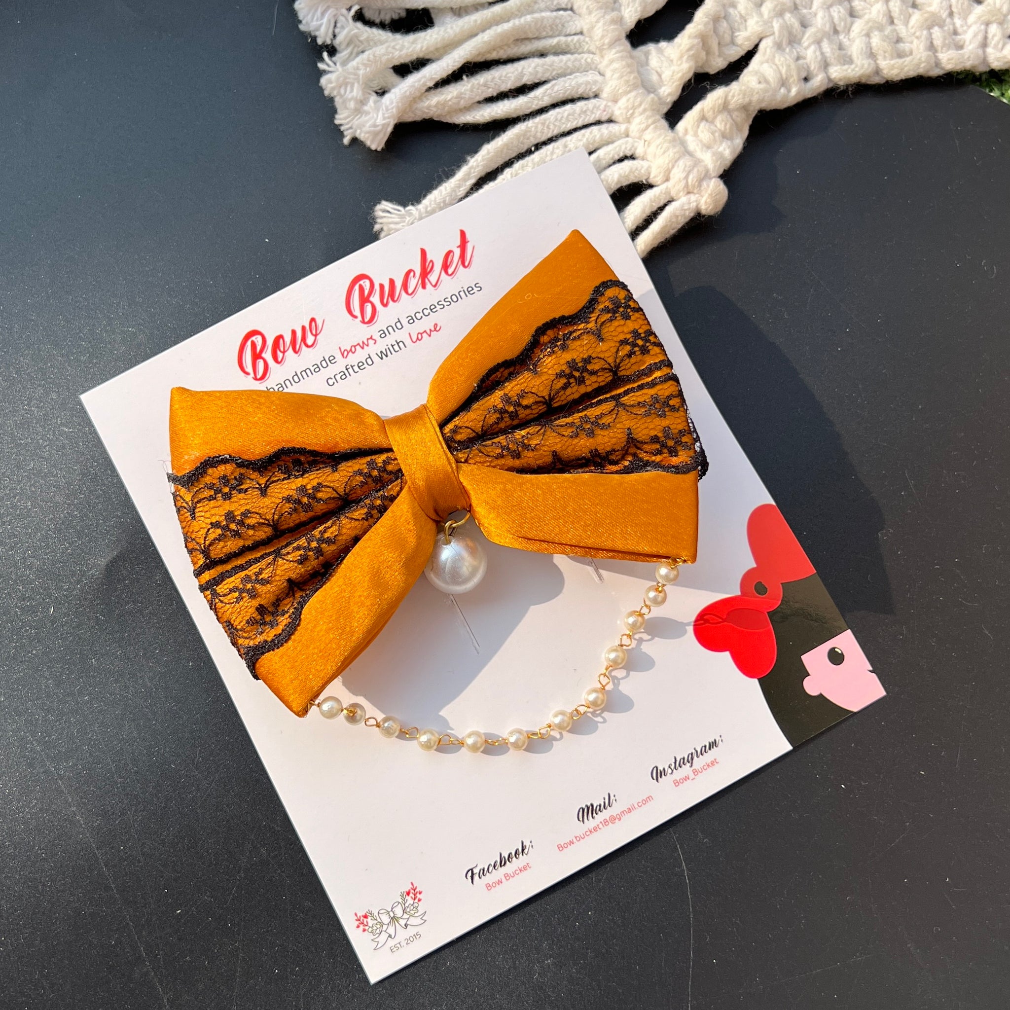 Mustard Lush Lace Bow Clip