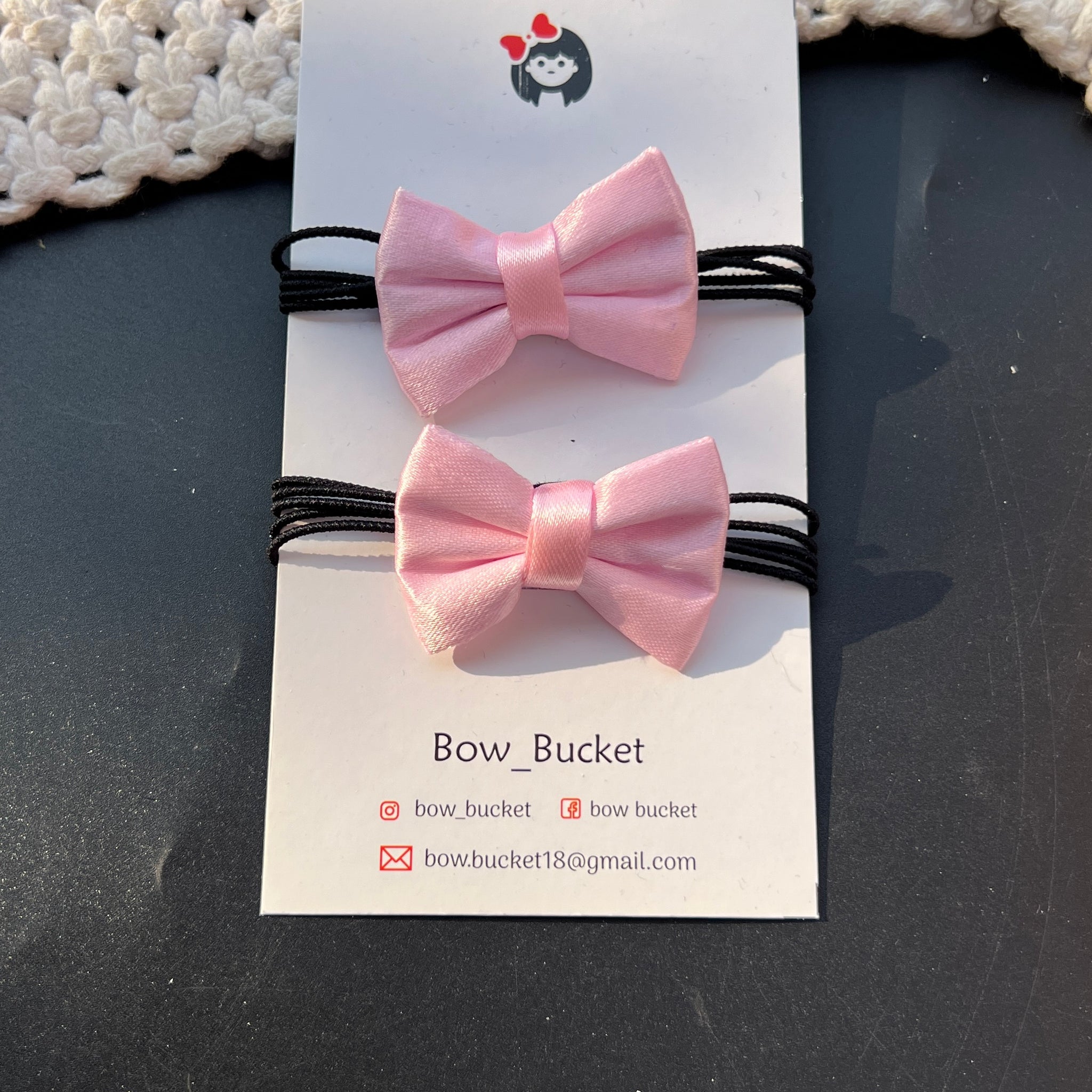 satin Baby pink Bow rubberband pair