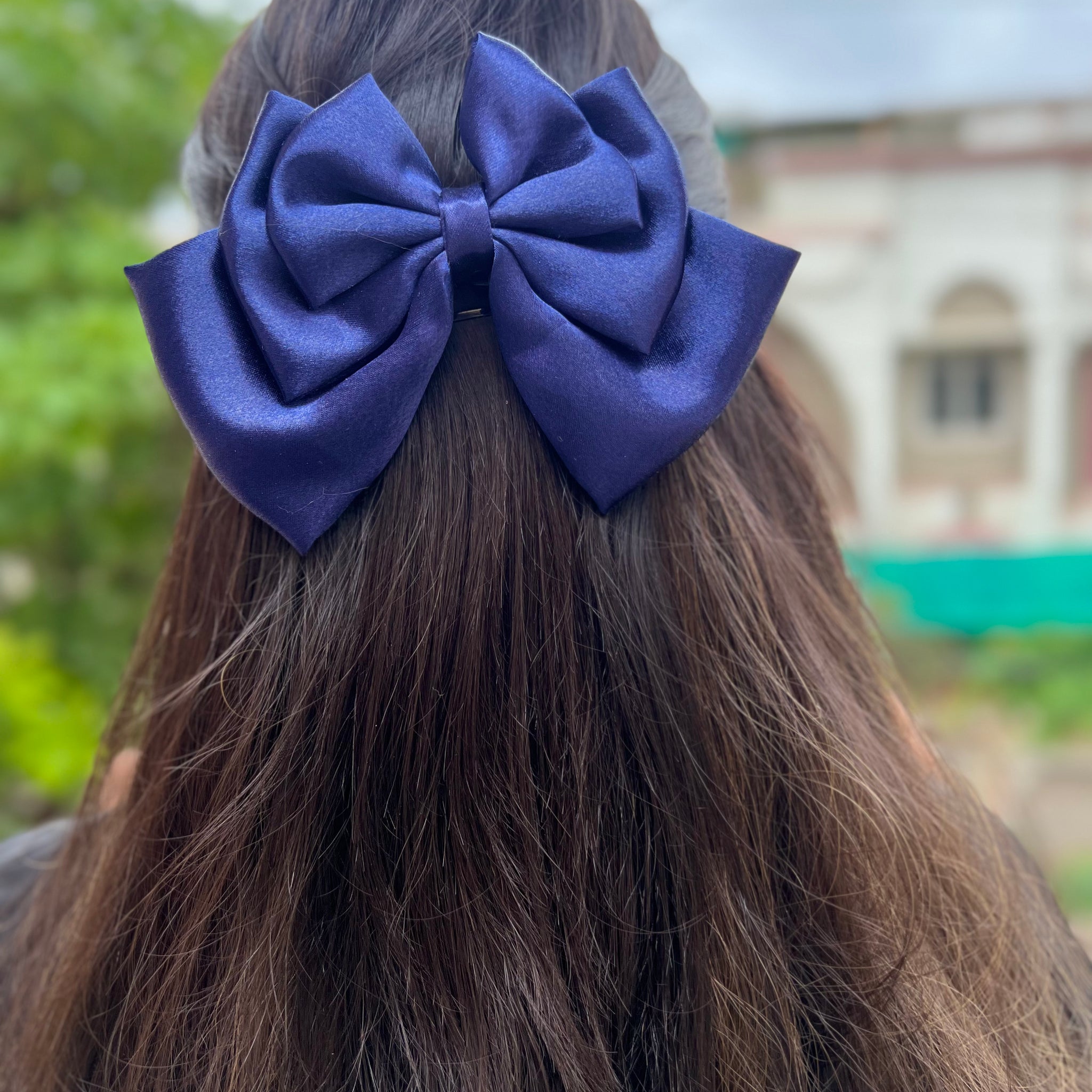 Nevy Blue triple layer bow clip
