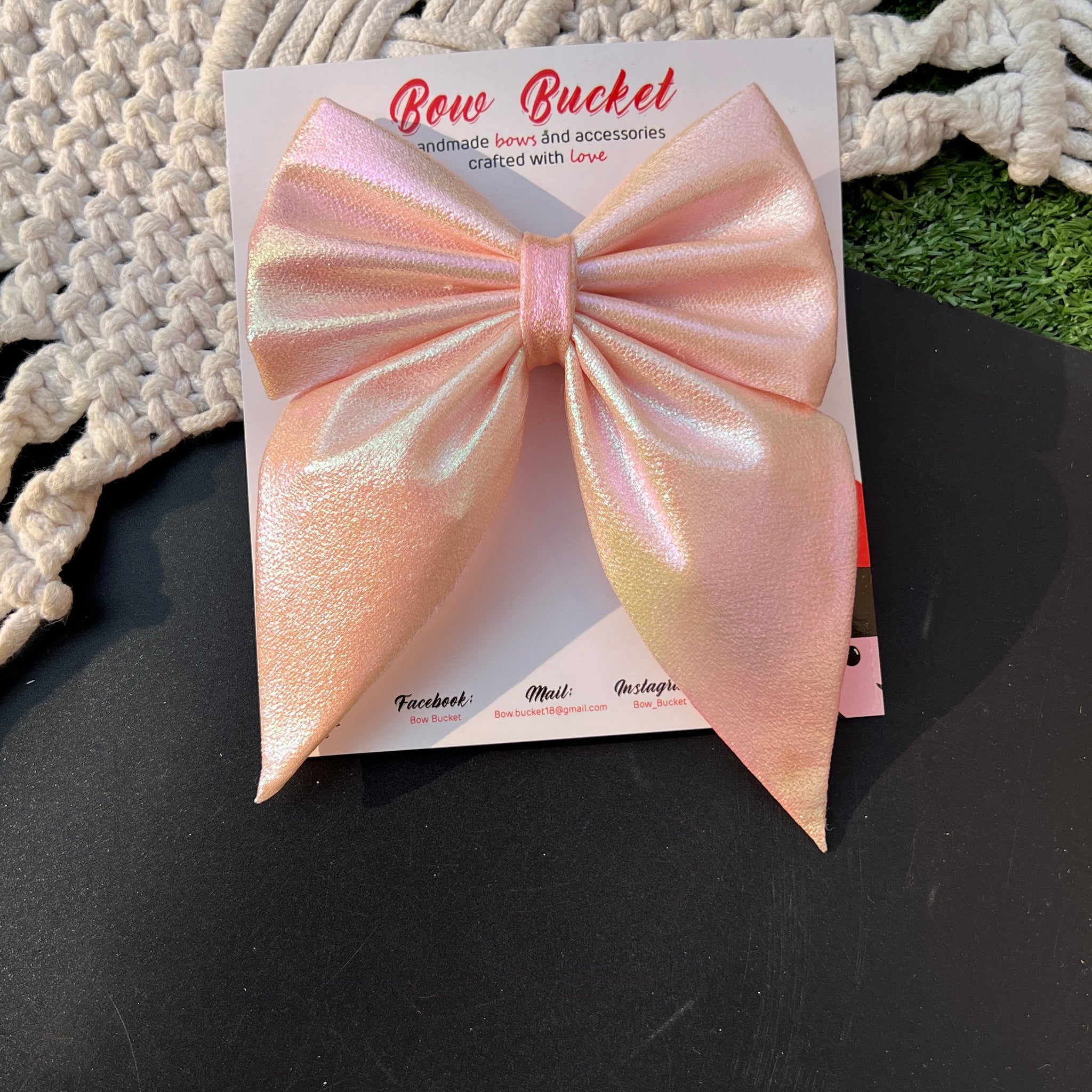 Peach glossy Pigtail Bow Clip