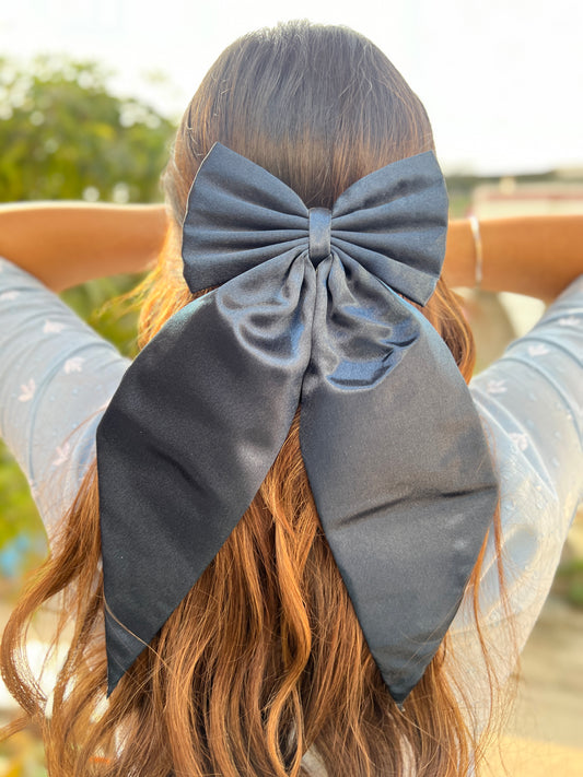 MidNight Blue Bigtail bow clip