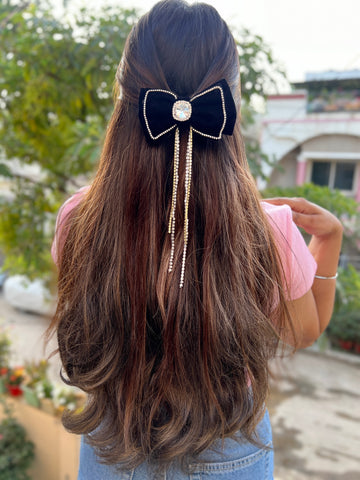 Black  Serene Velvet Adorn Bow Clip