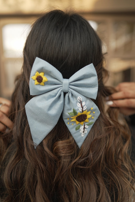 Sunflower embroidery bow
