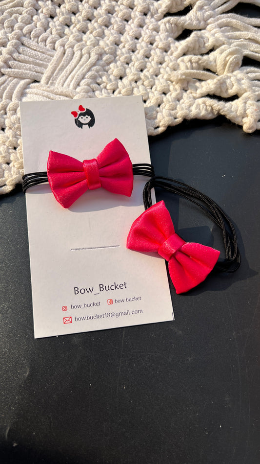 satin Pink Bow rubberband pair