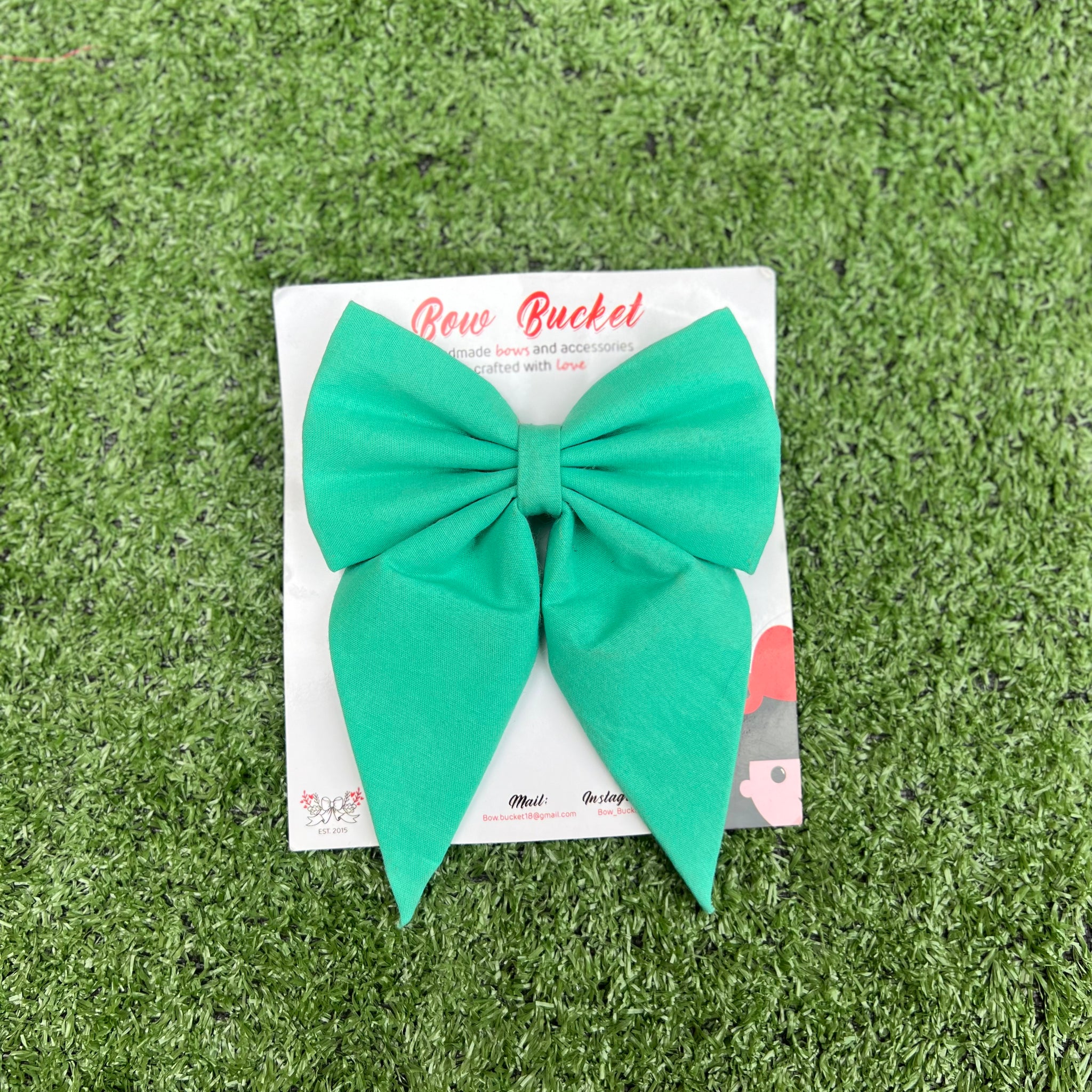 Mint green pigtail bow clip - size - 4"