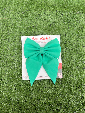 Mint green pigtail bow clip - size - 4"