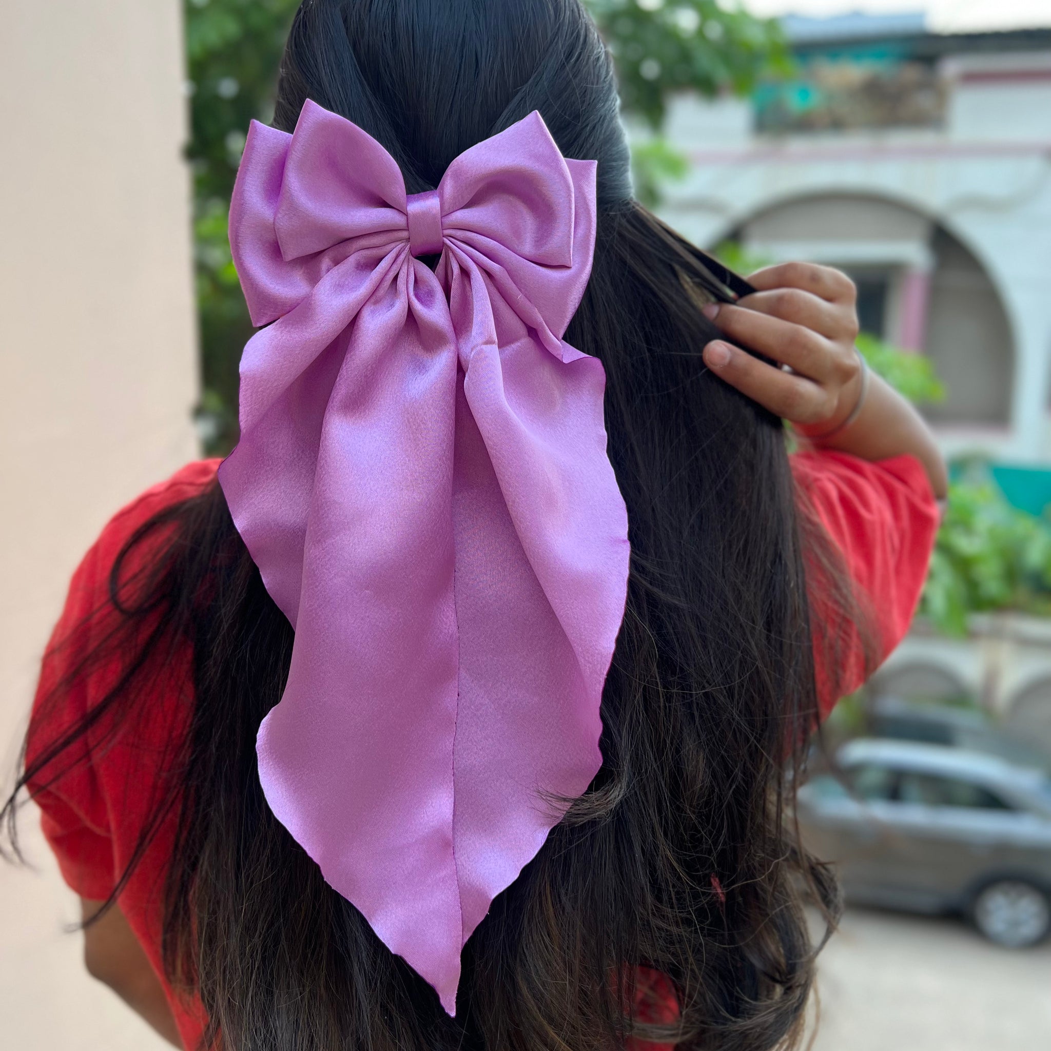 Lilac ruffle bow clip