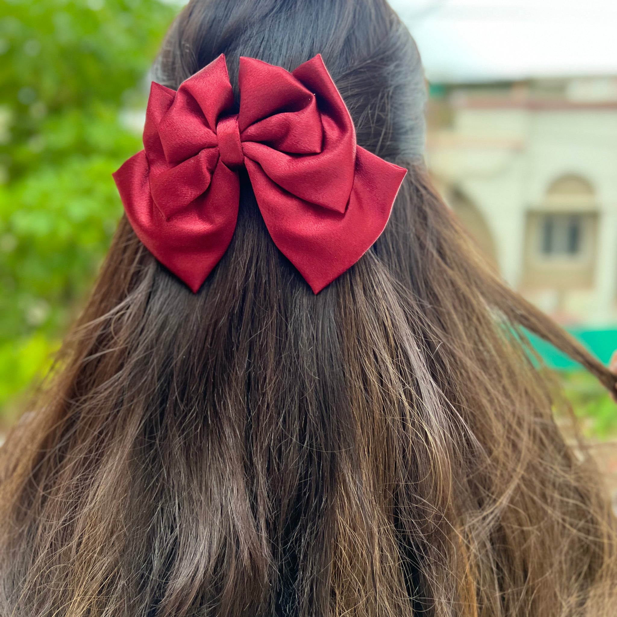 Maroon triple layer bow clip
