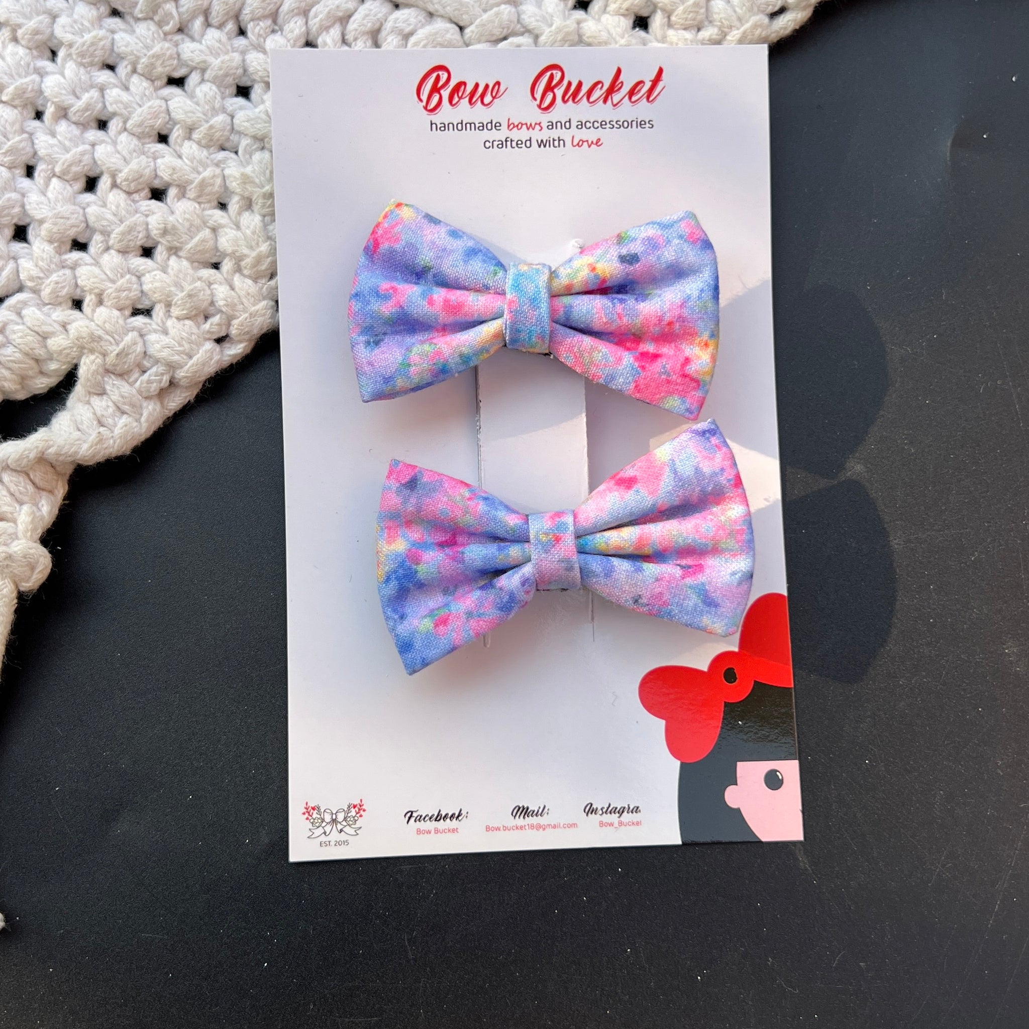 Purple floral mini bow clip
