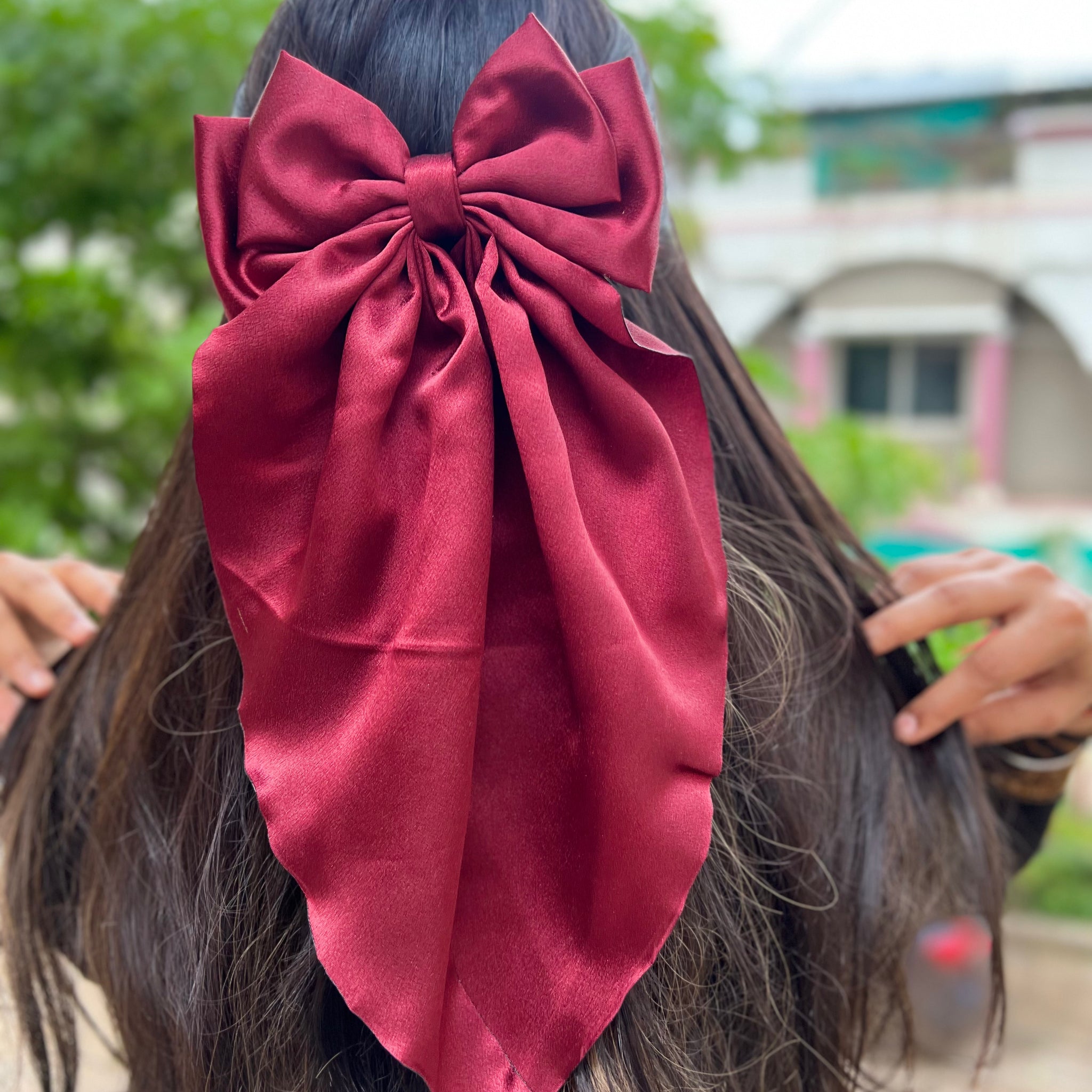Maroon ruffle bow clip