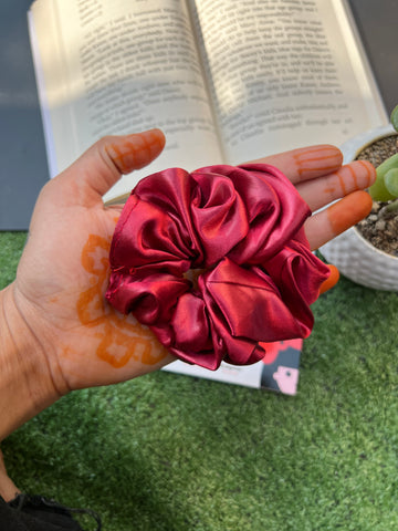 Maroon satin scrunchie