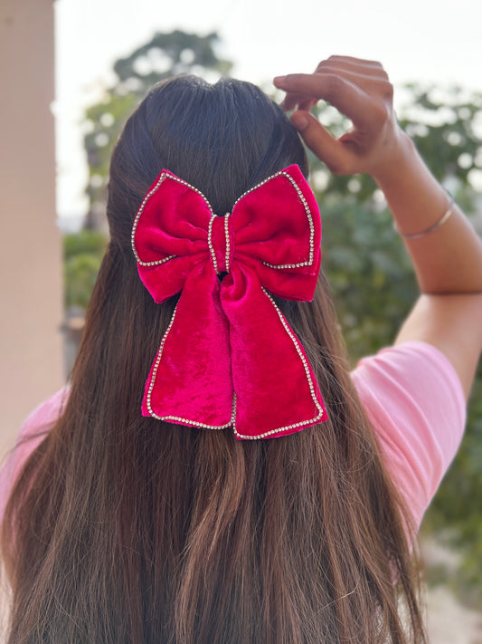 Pink Velvet Rapture Bow Clip