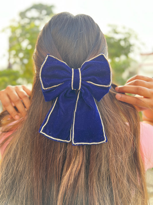 Navy Blue Velvet Rapture Bow Clip