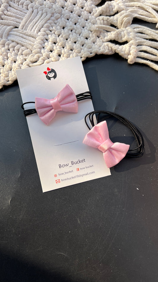satin Baby pink Bow rubberband pair