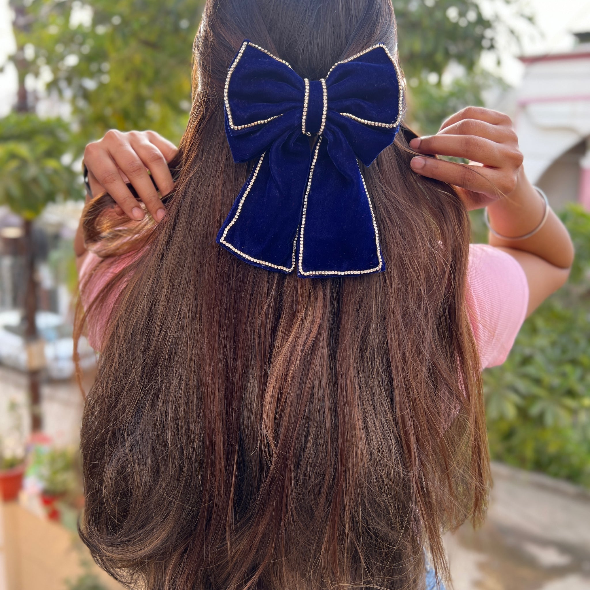 Navy Blue Velvet Rapture Bow Clip