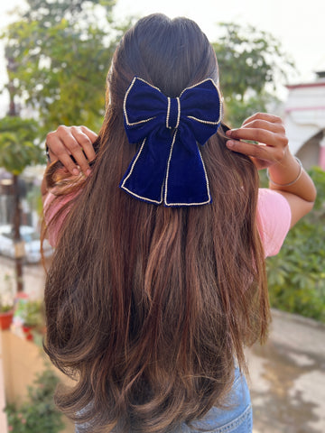 Navy Blue Velvet Rapture Bow Clip