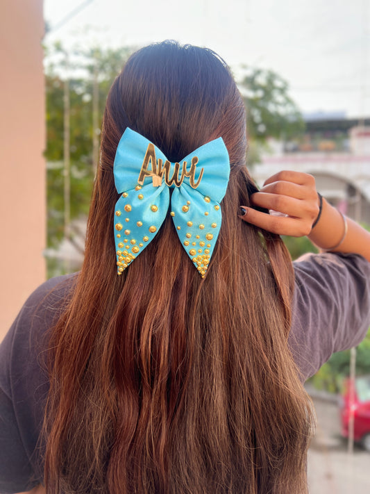 Blue pearl customise name bow clip