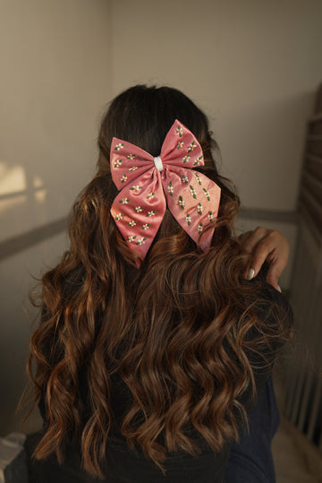 Rose gold Floral embroidery bow